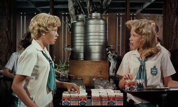 Movie still from “The Parent Trap” (1961), directed by David Swift – A couple of people standing next to each other; Medium shot, High angle