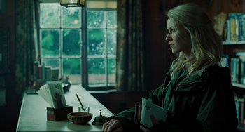 Movie still from “The Ring” (2002), directed by Gore Verbinski – A woman sitting at a table in front of a window; Medium shot, Low angle