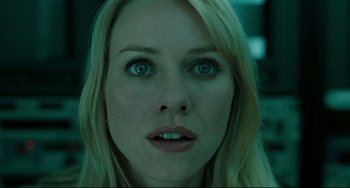 Movie still from “The Ring” (2002), directed by Gore Verbinski – A woman's face with blue eyes; Close Up shot, Low angle