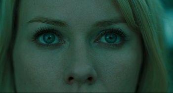 Movie still from “The Ring” (2002), directed by Gore Verbinski – A woman's eyes with blue light shining on them; Extreme Close Up shot, Overhead angle