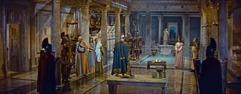 Movie still from “The Robe” (1953), directed by Henry Koster – A painting of a roman emperor and his court; Extreme Wide shot, High angle