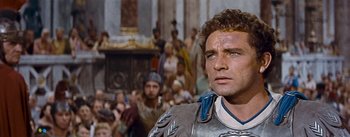 Movie still from “The Robe” (1953), directed by Henry Koster – A person wearing armor; Close Up shot, Low angle