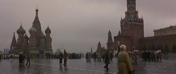 Movie still from “The Russia House” (1990), directed by Fred Schepisi – A crowd of people walking on a street; Extreme Wide shot, Low angle