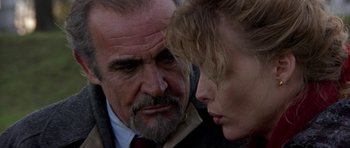 Movie still from “The Russia House” (1990), directed by Fred Schepisi – A man and a woman talking to each other; Close Up shot, Low angle