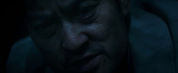 Movie still from “The Sea of Trees” (2015), directed by Gus Van Sant – A man's face in the dark; Extreme Close Up shot, Low angle