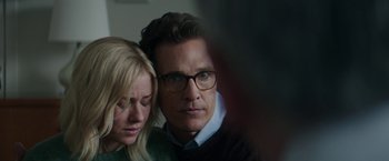 Movie still from “The Sea of Trees” (2015), directed by Gus Van Sant – A man and a woman sitting next to each other; Close Up shot, Over the shoulder angle