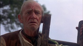 Movie still from “The Secret Garden” (1993), directed by Agnieszka Holland – An old man holding a wooden stick in his hand; Close Up shot, Low angle