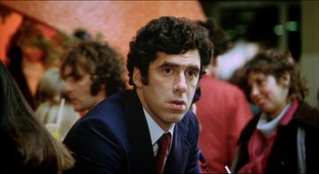 Movie still from “The Silent Partner” (1978), directed by Daryl Duke – A person wearing a suit and tie; Close Up shot, Low angle