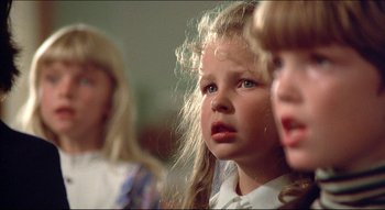 Movie still from “The Silent Partner” (1978), directed by Daryl Duke – A group of young girls standing next to each other; Close Up shot, Low angle