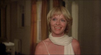 Movie still from “The Silent Partner” (1978), directed by Daryl Duke – A person wearing a dress; Close Up shot, Low angle