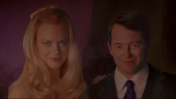 Movie still from “The Stepford Wives” (2004), directed by Frank Oz – A painting of a man and a woman; Close Up shot, Low angle