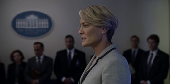 Movie still from “House of Cards” (2013), created by Beau Willimon – Close Up shot, Over the shoulder angle