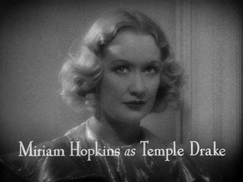 Movie still from “The Story of Temple Drake” (1933), directed by Stephen Roberts – A black and white photo of a woman with a short haircut; Close Up shot, Low angle