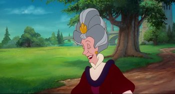 Movie still from “The Swan Princess” (1994), directed by Richard Rich – A woman with a crown on her head; Close Up shot, Over the shoulder angle