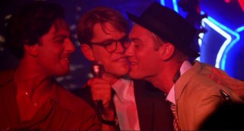 Movie still from “The Talented Mr. Ripley” (1999), directed by Anthony Minghella – A couple of people that are kissing each other; Close Up shot, Over the shoulder angle