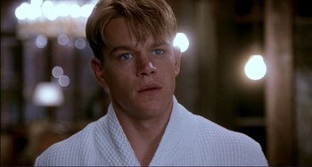 Movie still from “The Talented Mr. Ripley” (1999), directed by Anthony Minghella – A person wearing a robe; Close Up shot, Over the shoulder angle