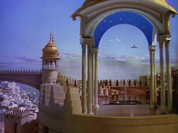 Movie still from “The Thief of Bagdad” (1940), directed by Alexander Korda – An image of a scene in a movie setting; Extreme Wide shot, High angle