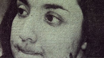 Movie still from “The Thin Blue Line” (1988), directed by Errol Morris – A person's face in a black and white photo; Extreme Close Up shot, Overhead angle