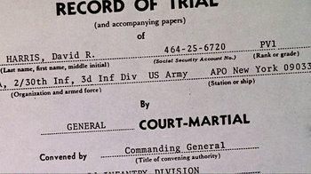 Movie still from “The Thin Blue Line” (1988), directed by Errol Morris – A record of trial and court - martials for a military unit; Extreme Close Up shot, Overhead angle