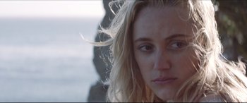Movie still from “The Tribes of Palos Verdes” (2017), directed by Brendan Malloy – A woman's face near the ocean; Close Up shot, Over the shoulder angle