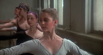 Movie still from “The Turning Point” (1977), directed by Herbert Ross – A group of young ballerinas practicing in a studio; Close Up shot, Over the shoulder angle