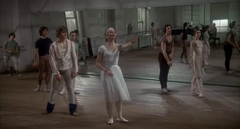 Movie still from “The Turning Point” (1977), directed by Herbert Ross – A group of people in a room with mirrors; Wide shot, Over the shoulder angle