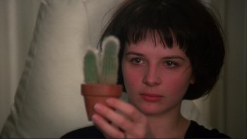 Movie still from “The Unbearable Lightness of Being” (1988), directed by Philip Kaufman – A woman holding a cactus in her hand; Close Up shot, Over the shoulder angle
