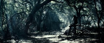 Movie still from “The Veil” (2016), directed by Phil Joanou – An old house in the middle of the woods; Extreme Wide shot, Low angle