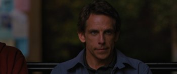 Movie still from “The Watch” (2012), directed by Akiva Schaffer – Ben stiller's face with trees in the background; Close Up shot, Over the shoulder angle
