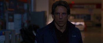 Movie still from “The Watch” (2012), directed by Akiva Schaffer – Ben stiller wearing a blue jacket; Close Up shot, Over the shoulder angle