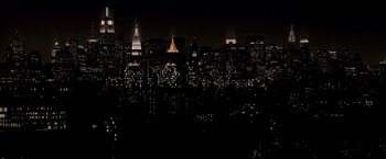 Movie still from “The Yards” (2000), directed by James Gray – A view of a city at night from a window; Extreme Wide shot, High angle