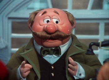 Movie still from “The Year Without a Santa Claus” (1974), directed by Jules Bass – The face of a cartoon character; Close Up shot, Low angle