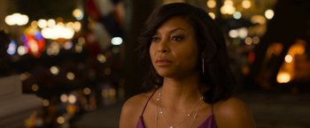 Movie still from “Think Like a Man Too” (2014), directed by Tim Story – A woman that is wearing a purple top; Close Up shot, Over the shoulder angle