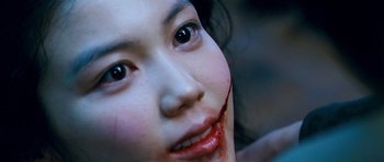 Movie still from “Thirst” (2009), directed by Park Chan-wook – A woman's face with blood on it's face; Close Up shot, High angle
