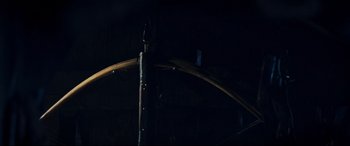 Movie still from “Underworld: Rise of the Lycans” (2009), directed by Patrick Tatopoulos – An image of an umbrella in the dark; Medium shot, Low angle