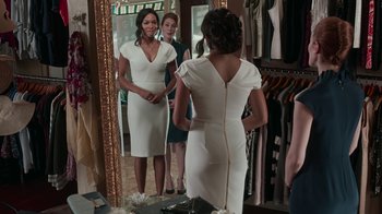 Movie still from “Unforgettable” (2017), directed by Denise Di Novi – A group of women standing in front of a mirror; Medium shot, Over the shoulder angle