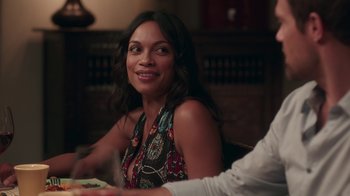 Movie still from “Unforgettable” (2017), directed by Denise Di Novi – A woman sitting in front of a man at a table; Close Up shot, Over the shoulder angle