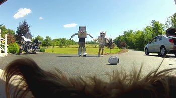 Movie still from “V/H/S/2” (2013), directed by Timo Tjahjanto – A couple of people dressed up like robots; Extreme Wide shot, Low angle