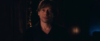 Movie still from “Venus in Fur” (2013), directed by Roman Polanski – A person wearing a black shirt; Close Up shot, Over the shoulder angle