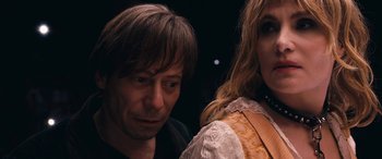 Movie still from “Venus in Fur” (2013), directed by Roman Polanski – A man and a woman standing next to each other; Close Up shot, Over the shoulder angle