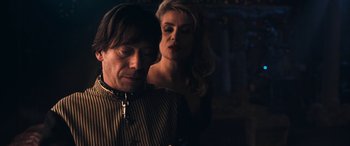 Movie still from “Venus in Fur” (2013), directed by Roman Polanski – A man and a woman are looking at a cell phone; Close Up shot, Over the shoulder angle