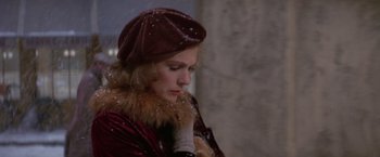 Movie still from “Victor/Victoria” (1982), directed by Blake Edwards – A woman wearing a hat and a fur trimmed coat; Close Up shot, High angle