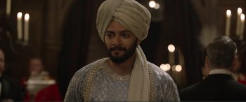 Movie still from “Victoria & Abdul” (2017), directed by Stephen Frears – A man with a turban and a long beard; Close Up shot, Over the shoulder angle