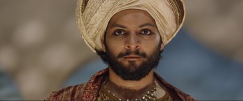 Movie still from “Victoria & Abdul” (2017), directed by Stephen Frears – A man with a beard wearing a turban; Close Up shot, Low angle