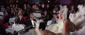 Movie still from “Viva Las Vegas” (1964), directed by George Sidney – A group of men and women sitting in a room; Medium shot, Over the shoulder angle