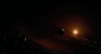 Movie still from “Voyage of Time” (2016), directed by Terrence Malick – A view of the earth from space at night time; Extreme Wide shot, High angle