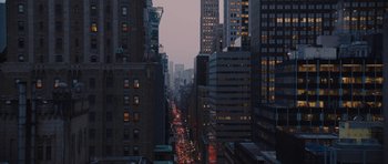 Movie still from “Wakefield” (2016), directed by Robin Swicord – A view of a city at night from a skyscraper; Extreme Wide shot, High angle
