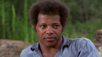 Movie still from “Walking Tall” (1973), directed by Phil Karlson – A person wearing a blue shirt; Close Up shot, Low angle