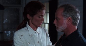 Movie still from “What About Bob?” (1991), directed by Frank Oz – An older man and a younger woman looking at each other; Close Up shot, Low angle