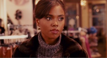 Movie still from “Why Did I Get Married?” (2007), directed by Tyler Perry – A person wearing a jacket; Close Up shot, Over the shoulder angle